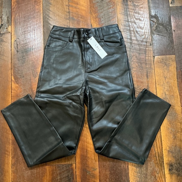 LBLC The Label Robin Pant Faux Leather Black High Rise Straight Leg Sizes S & M - Picture 10 of 16